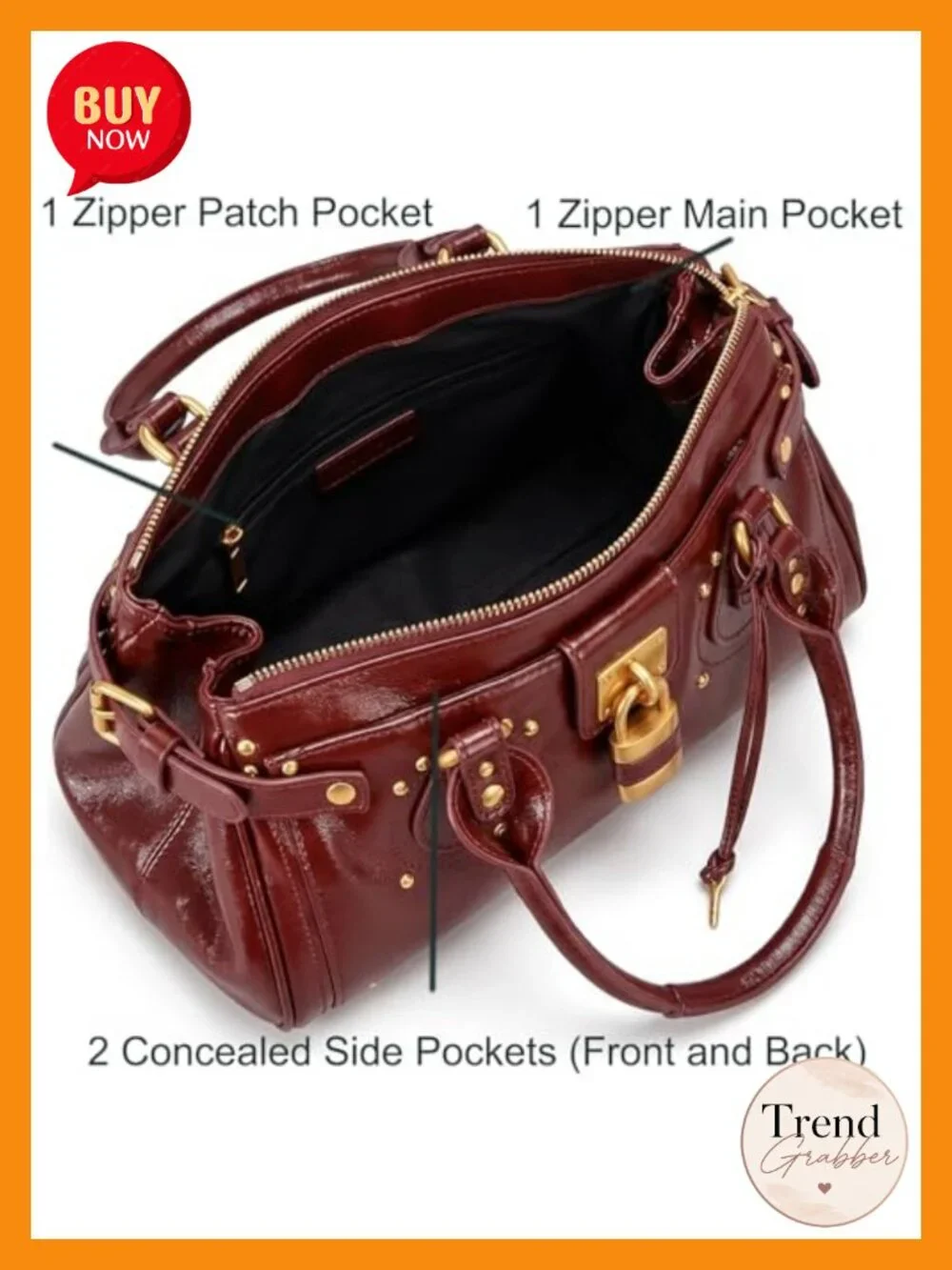 Vintage Y2K Lock East West Bag Top Handle Handbag Retro Studded Shoulder